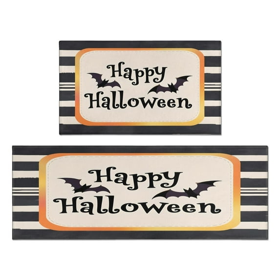 Halloween Kitchen Mats Sets Of 2 Pumpkin Ghost Kitchen Rugs and Mats for Cooking Outdoor Non-Slip Runner Rug Decorations for Home Dining Room (17x47in+30x17in)