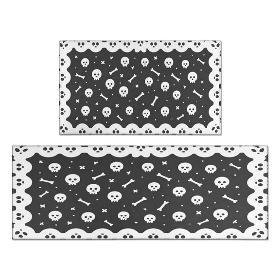 Halloween Kitchen Mats Sets Of 2 Trick or Treat Kitchen Mats for Door Bath Non Skid Runner Rug Decorations for Porch Veranda Entryway (17x47in+30x17in)