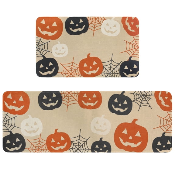 Kzaei Halloween Kitchen Mats Set of 2, 17''x30 + 17''x47'' Non-Slip Water and Oil Absorbent Rugs for Kitchen Entryway and Feativel Home Halloween Decor, Beige