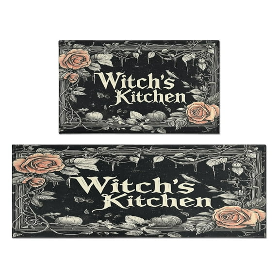 Halloween Kitchen Rug Set Of 2 Absobent Kitchen Mats for Floor,Witch Kitcehn Bat Spider Spooky Halloween Kitchen Runner for Bathroom,Room Bath (47x17+30x17 Inches)