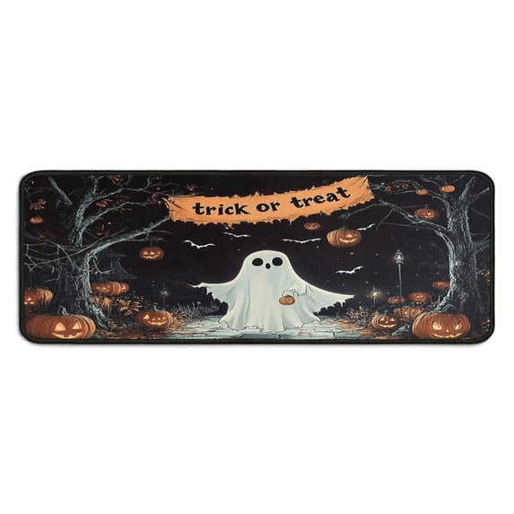 Halloween Kitchen Rug Set of 2 Anti Fatigue Kitchen Mats for Floor,Happy Halloween Spooky Trick or Treat Ghost Kitchen Floor Mats for Bathroom,Room Outdoor (47x17+30x17 inches)