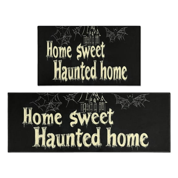 Halloween Kitchen Rug Set Of 2 Anti Fatigue Kitchen Mats for Floor,Home Sweet Haunted House Castle Halloween Kitchen Rugs and Mats for Bathroom,Room Outdoor (47x17+30x17 Inches)