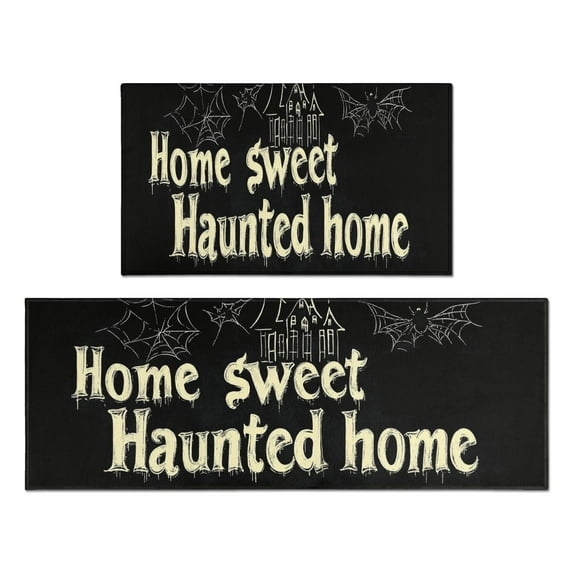 Halloween Kitchen Rug Set Of 2 Anti Fatigue Kitchen Mats for Floor,Home Sweet Haunted House Castle Halloween Kitchen Rugs and Mats for Bathroom,Room Outdoor (47x17+30x17 Inches)