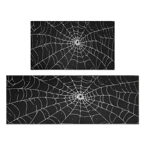 Halloween Kitchen Rug Set Of 2 Non Skid Kitchen Mats for Floor,Halloween Spooky Scary Spider Web Kitchen Floor Mats for Bathroom,Room Cooking (47x17+30x17 Inches)