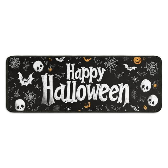 Halloween Kitchen Rug Set of 2 Non Skid Kitchen Mats for Floor,Happy Halloween Bat Spider Skull Rugs for Kitchen Floor for Bathroom,Room Cooking (47x17+30x17 inches)