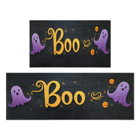 Halloween Kitchen Rug Set Of 2 Non Slip Kitchen Mats for Floor,Halloween Scary Ghost Boo Spooky Kitchen Runner for Bathroom,Room Cook (47x17+30x17 Inches)