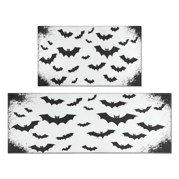 Halloween Kitchen Rug Set Of 2 Non Slip Kitchen Mats for Floor,Halloween Spooky Scary Bat Kitchen Floor Mat for Bathroom,Room Bath (47x17+30x17 Inches)