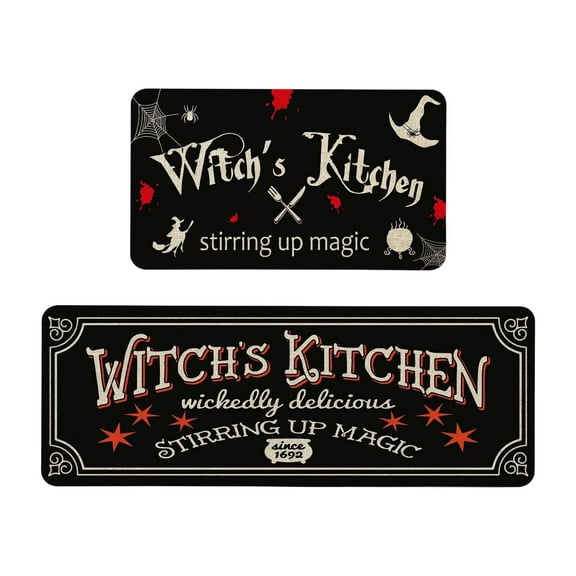 Halloween Kitchen Rug Set of 2, Non Slip Pumpkin Spooky Mats with Anti Fatigue Comfort, Washable Halloween Decor Rugs for Sink Laundry Office, Farmhouse Holiday Floor Mats 15.8x23.6+15.8x43.3 Inches
