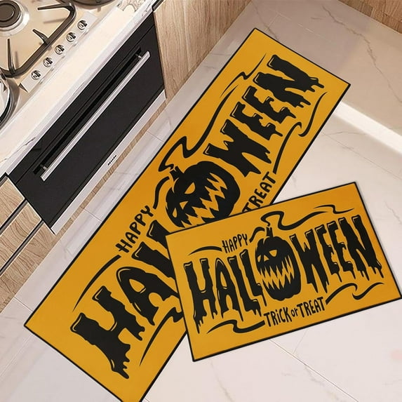 Halloween Kitchen Rugs and Mats Non Skid Washable Set of 2, Spooky Halloween Kitchen Runner Rug, Autumn Horror Lantern Kitchen Floor Mat Under Sink Mat Throw Rug for Kitchen Doormat