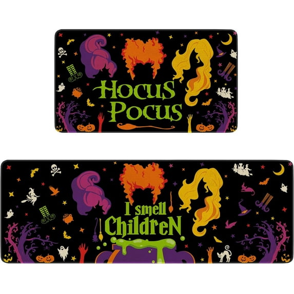Halloween Kitchen Rugs and Mats Set of 2,Hallloween Witch Kitchen Mats for Floor,Halloween Non-Slip Washable Kitchen Sink Mats Holiday Kitchen Decor Doormat+Runner Rug