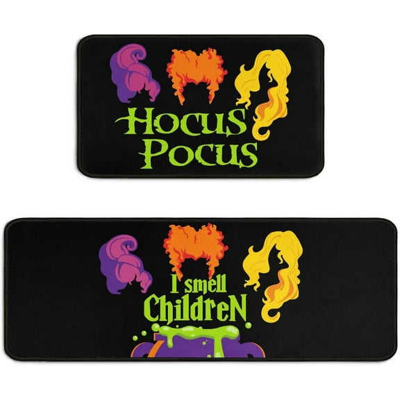 Halloween Kitchen Rugs and Mats Sets of 2,Halloween Kichen Decoration Hocus Pocus Kitchen Mat for Floor Non-Slip Witch Floor Mat for Sink Rugs Halloween Laundry Room Runner Rug