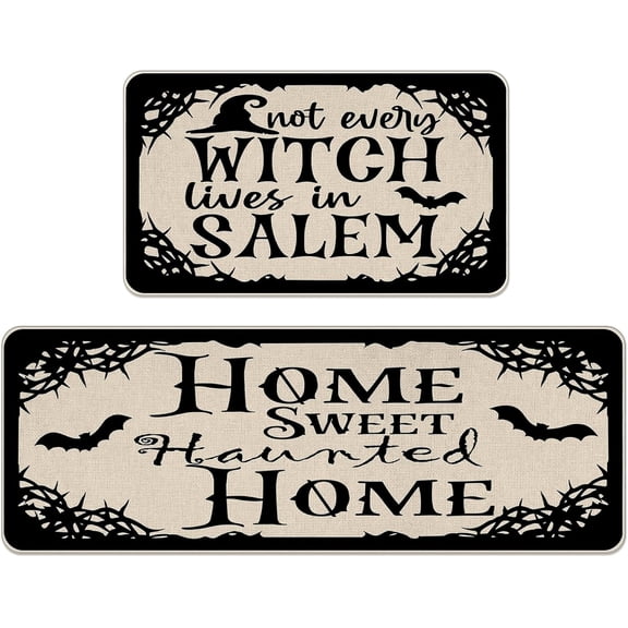 Halloween Kitchen Rugs Set of 2, Farmhouse Not Every Witch Lives in Salem Floor Mats Decor, Funny Home Sweet Haunted Home Door Mat Decorations - 17x29 and 17x47 Inches