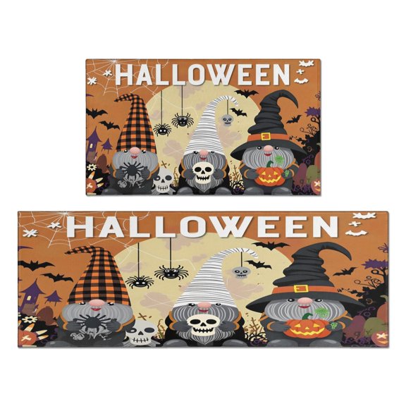 Halloween Kitchen Rugs Sets Of 2 Halloween Bat Spider Web Kitchen Rugs and Mats for Room Farmhouse Non Skid Floor Mats Decorations for Porch Veranda Entryway (17x47in+30x17in)