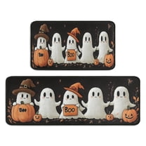 Halloween Kitchen Rugs Sets Of 2 Halloween Pumpkin Spooky Ghost Bat BOO () Kitchen Mats for Cooking Outdoor Non Skid Runner Rug Decorations for Porch Veranda Entryway (17x47in 30x17in)