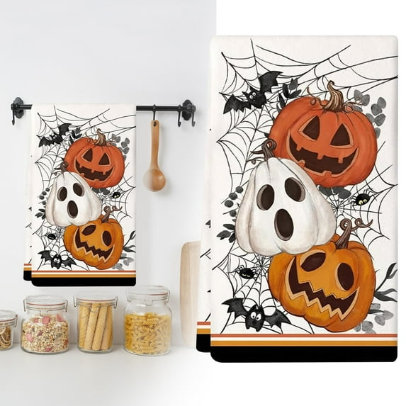Halloween Kitchen Towel 16 x 24 Inch Black White Ghost Dishcloth Scary Hand Drying Tea Towel for Halloween Baking Cooking Home Kitchen Decor Housewarming Gift