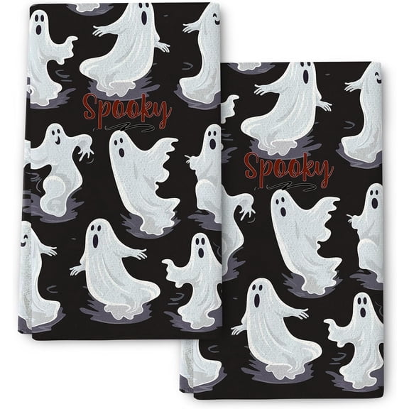Halloween Kitchen Towel and Dishcloths Sets of 2, Spooky Ghost Hand Tea Towel for Cooking Baking Holiday Farmhouse Home Halloween Kitchen Decor 18"x26"