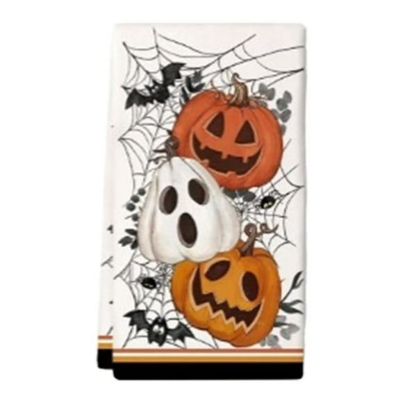 Halloween Kitchen Towels Set of 2, 15.75x23.62 Inch Spooky Ghost Pumpkin Bats Dish Towels, Absorbent Boo Trick or Treat Hand Towels for Holiday Decor, Jack-O-Lantern Themed Dishcloths for Home