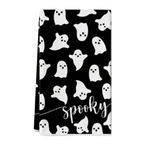 Halloween Kitchen Towels Set of 2, 15.75x23.62 Inch Spooky Ghost Pumpkin Bats Dish Towels, Absorbent Boo Trick or Treat Hand Towels for Holiday Decor, Jack-O-Lantern Themed Dishcloths for Home