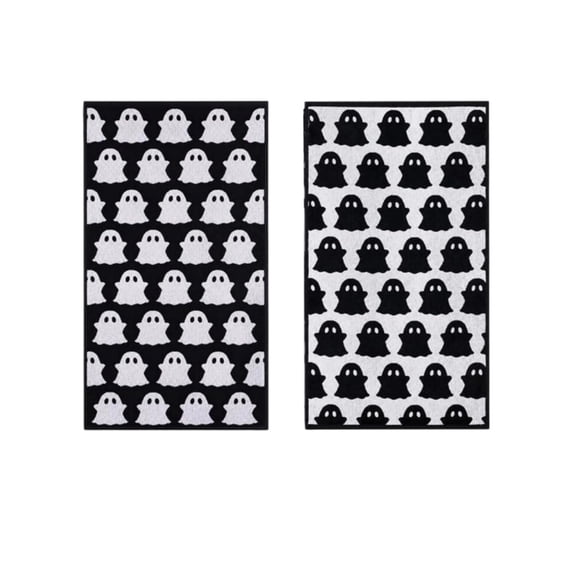Halloween Kitchen Towels Set of 2, Cute Black White Ghost Dish Towels, 24 x 16 in Soft Reusable Hand Towels for Kitchen Bathroom Fall Home Decor