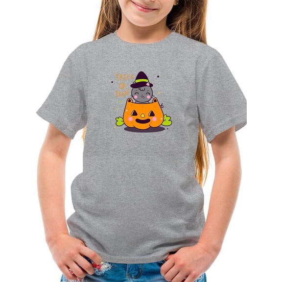 Halloween Kitten In Pumpkin T-Shirt Juniors -Image by Shutterstock,  Large