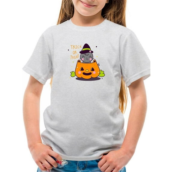 Halloween Kitten In Pumpkin T-Shirt Juniors -Image by Shutterstock, Medium