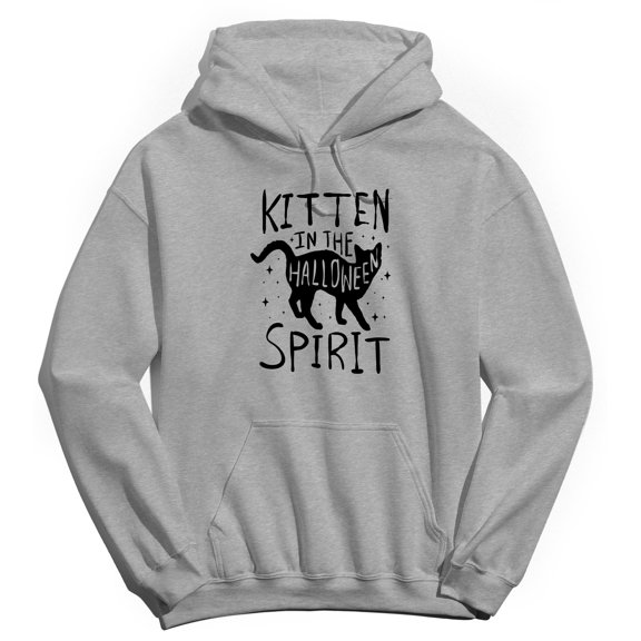 Halloween Kitten Spirit Graphic Sport Grey Men's Cotton Pullover Hoodie