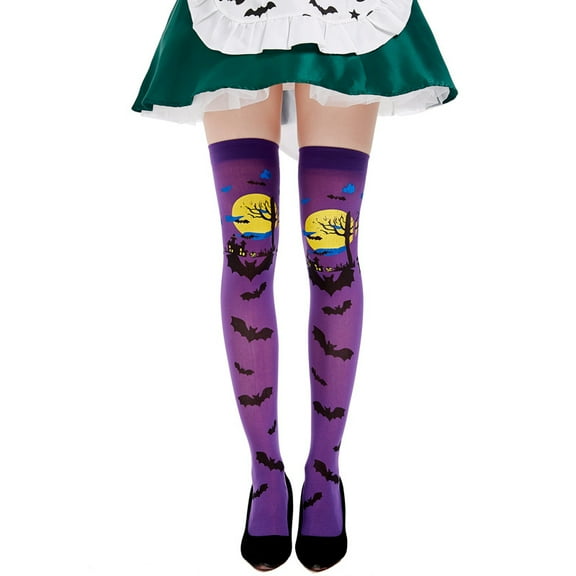 Halloween Knee High Socks Soft Thigh High Socks Over the Knee Thigh High Long Stockings for Halloween Pattern Funny Party Dance Cosplay Christmas Xmas Events