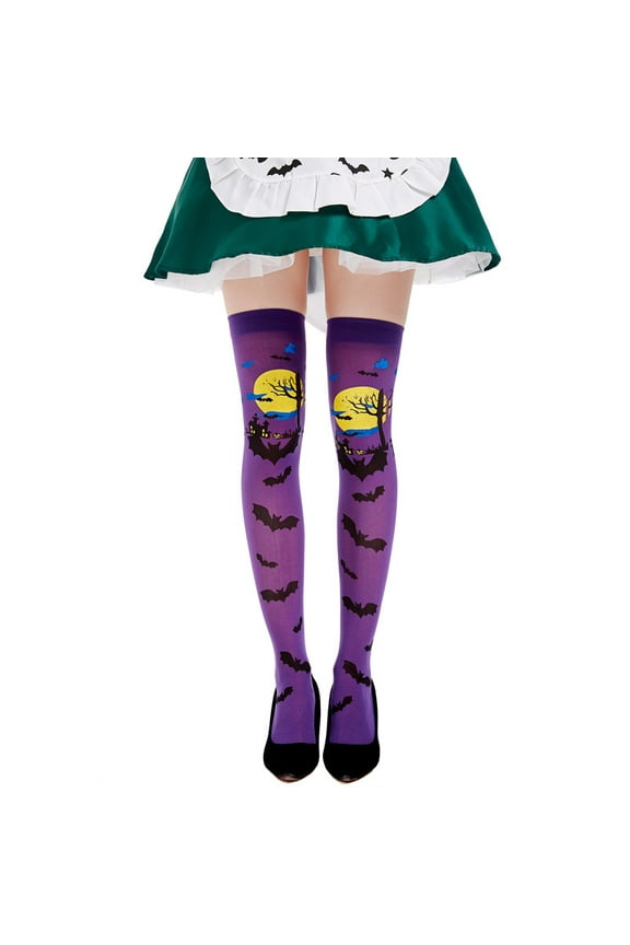 Halloween Knee High Socks Soft Thigh High Socks Over the Knee Thigh High Long Stockings for Halloween Pattern Funny Party Dance Cosplay Christmas Xmas Events