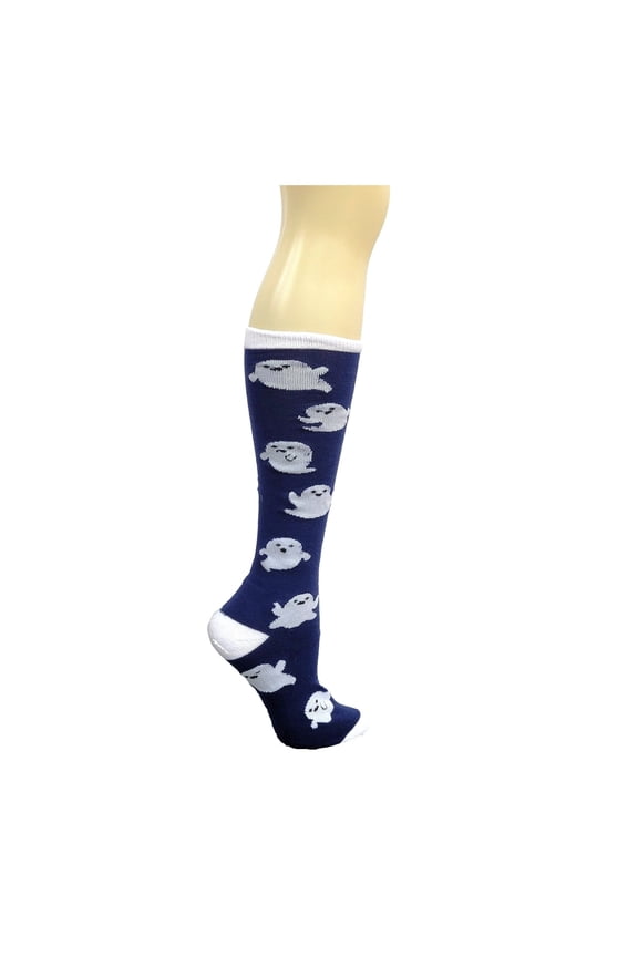 Halloween Knee High Socks for Women Color: Blue Ghosts