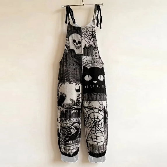 Halloween Knit Skeleton Print Overalls for Halloween Party Dress Up Clothes Themed Party Role Play Pretend Play Outfit