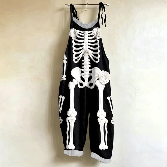 Halloween Knit Skeleton Print Overalls for Halloween Party Dress Up Clothes Themed Party Role Play Pretend Play Outfit