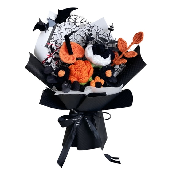 Halloween Knitted Flower Bouquet Decoration, 16.53 in Handmade-Style Floral Arrangement for Party Table & Shelf Decor