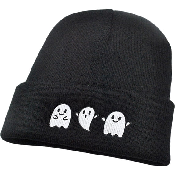 Halloween Knitted Hat Ghost Embroidered Hat Luminous Warm Cap Holiday Party Headgear for Halloween Decoration Accessories
