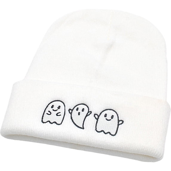 Halloween Knitted Hat Ghost Embroidered Hat Luminous Warm Cap Holiday Party Headgear for Halloween Decoration Accessories
