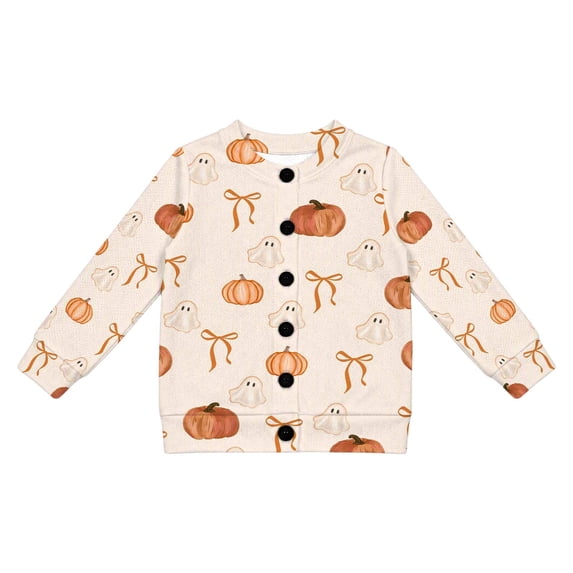 Halloween Knitted Sweater Cardigan for Girls Pumpkin Print Sweet Lovely Fall Long Sleeve Button Down Tops