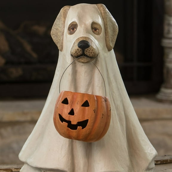 Bethany Lowe 19.5" Large Ghost Dog Candy Bowl Halloween Decoration Statue