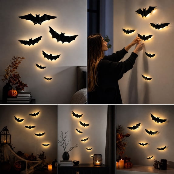Halloween LED Bat Night Light, Garage Party Window Room Wall Decoration