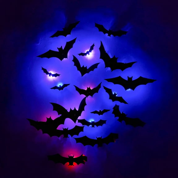 Halloween LED Bats Decoration PVC Bat Night Light 3D Glowing Bat LED Wall Decor for Halloween