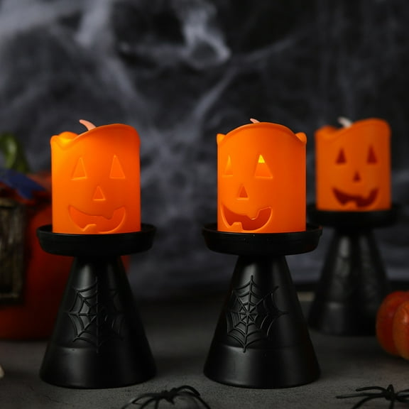 Halloween LED Candle Light, Pumpkin Lantern with Flickering Flame - Battery Operated Porch Decor for Trick or Treat, Fall Party Decorations