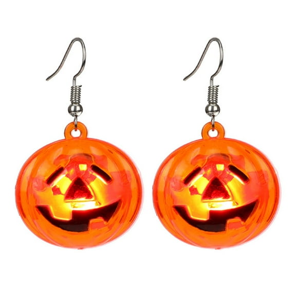 Halloween LED Earrings - Pumpkin/Skeleton, Plastic/Iron, Light Up, 1.3x0.9x0.6 inch, Glow in Dark, Party Props