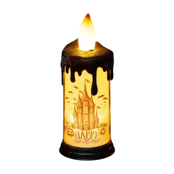 Halloween LED Flameless Pillar Candles, Flickering Warm Light, Devils Claw/Spooky Castle Pattern Halloween Candle Lights for Party Supplies Home Table Decor