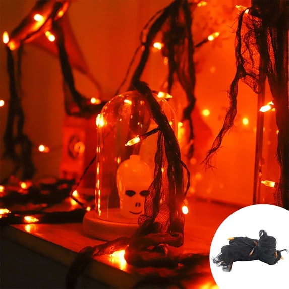 Halloween LED Gauze String Lights, Purple Spooky Black Creepy Cloth Fairy Light for Wall Window Haunted House Party Decorations