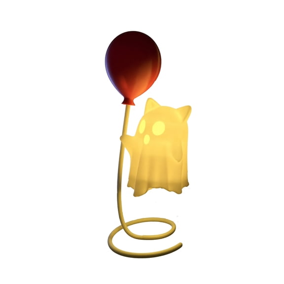 Halloween LED Ghost Night Light, Spooky Cute Ghost with Red Balloon Desk Lamp, Battery Operated Warm Glow Floating Ghost Statue, Creative Gothic Bedside Table Figurine Holiday Decor Gift 6.9"