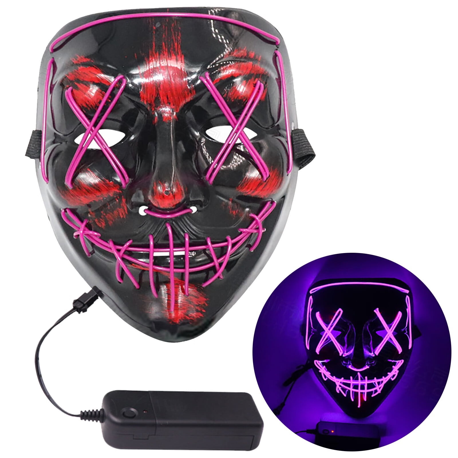 Halloween LED Glow Face Cover 3 Modes EL Wire Light Up The Purge Movie ...