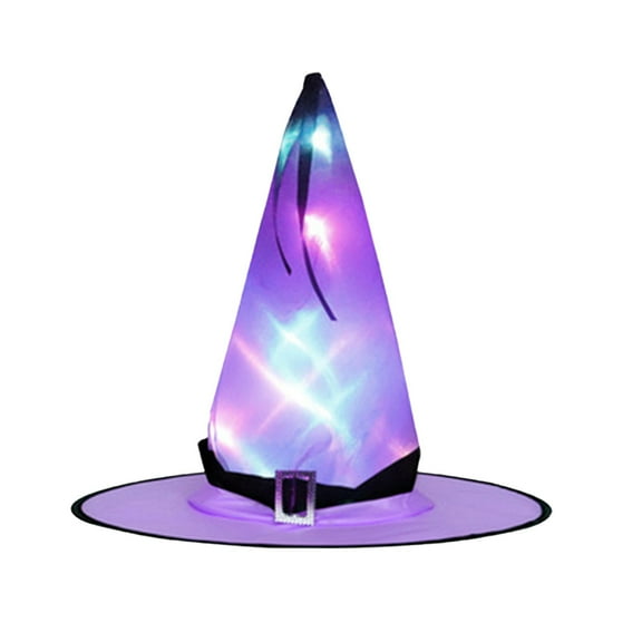 Halloween LED Glowing Witch Hat Lighted Witch Costume Cap Halloween Party Headwear for Outdoor Trick or Treat and Indoor Haunted Decor， Purple