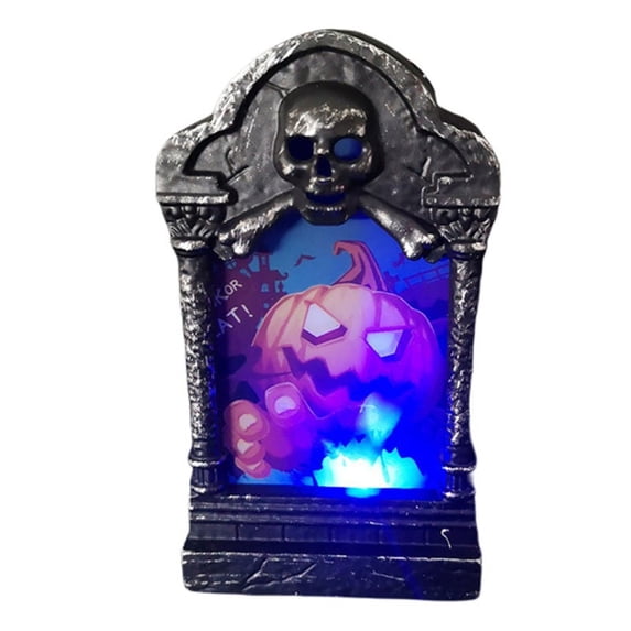 Halloween LED Graveyard Tombstones Lamp,Glow in the Dark Creepy Horror Tombstone Desktop Ornaments Decorative Lights for Halloween Party Home Decoration