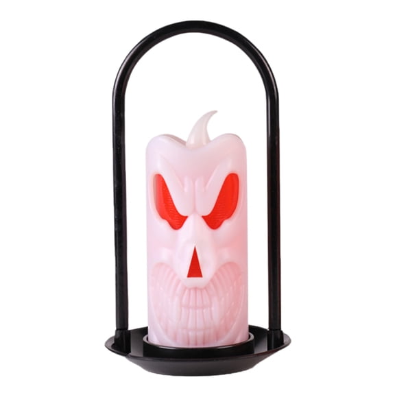 Halloween LED Handheld Ghost Candle Light, White Paraffin Textured Spooky Decor with Simulation Flame, for Themed Party Haunted House Desktop and Event Scene Decoration