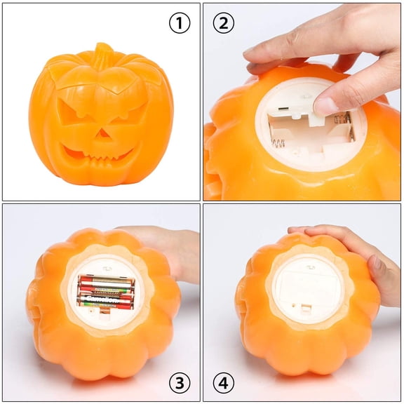Halloween LED Jack-O-Lantern Pumpkin Lights Battery Operated, Scary Orang Pumpkin Halloween Flameless Flickering Real Wax Candle with Remote for Halloween Home Table Decoration6'' Height