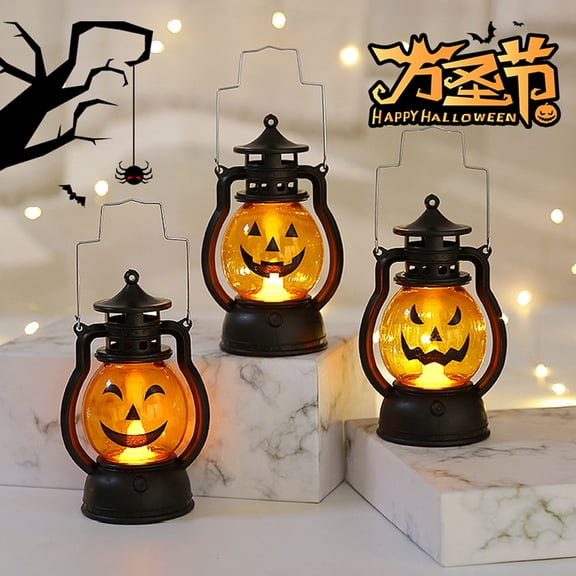 Halloween LED Lantern Lights, Small Vintage Style Flameless Lantern, Skull Skeleton Decorative Lamp, for Halloween Home Indoor Outdoor Bar Decoration--3PCS