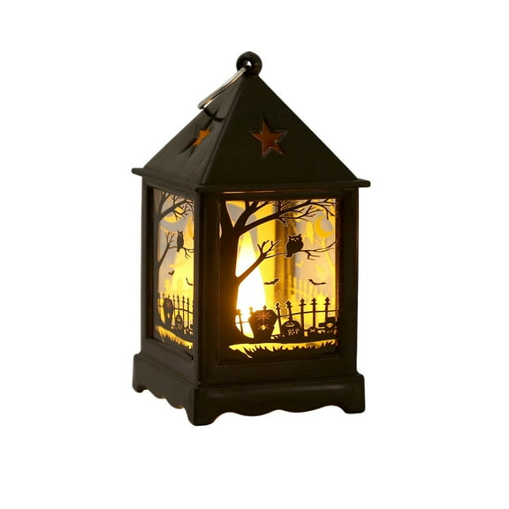 Halloween LED Lanterns with Spooky Skeleton, Owl, Bat, Castle & Flame Designs – Battery Operated Hanging Lights for Indoor/Outdoor Halloween Party Decor (D)